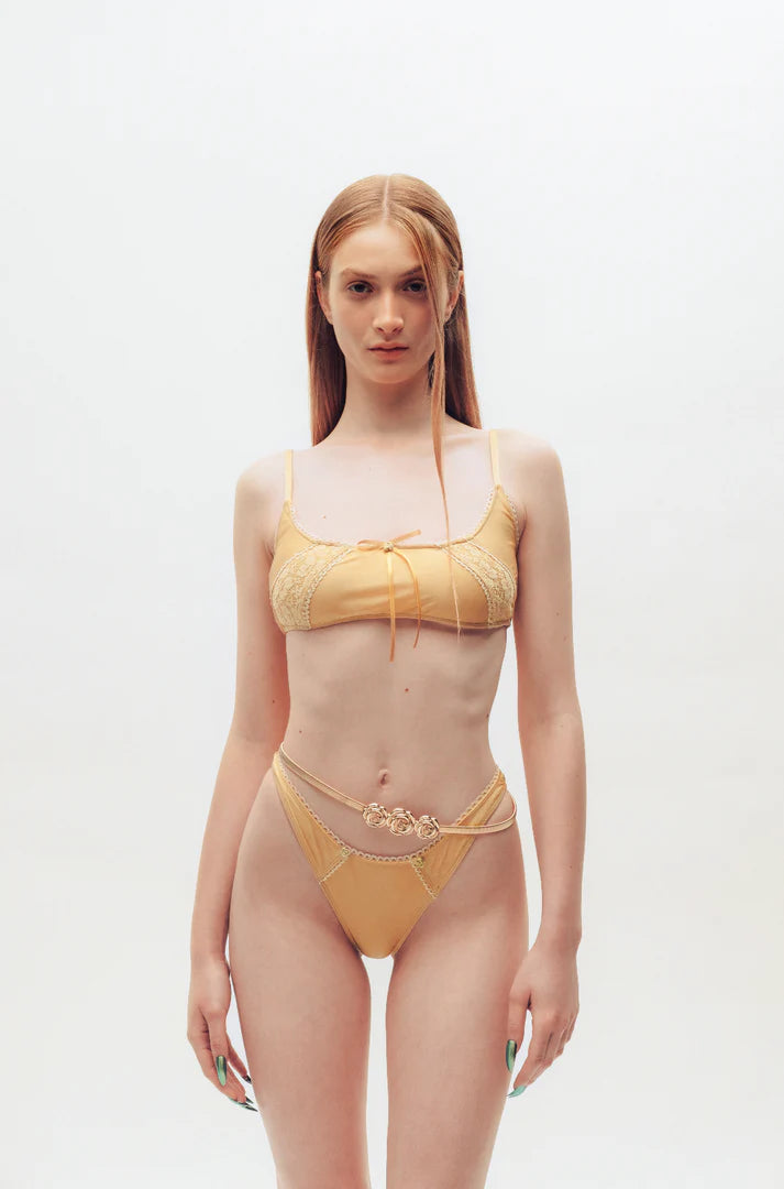 Swimsuit in shiny marigold
