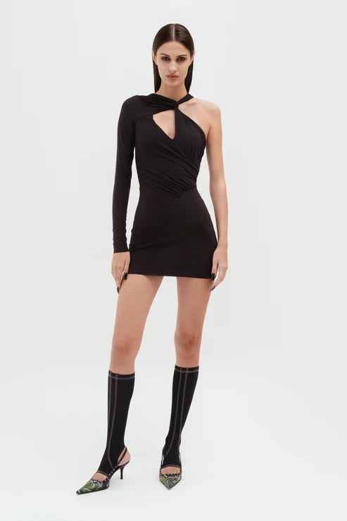 Asymmetric Draped Mini Dress