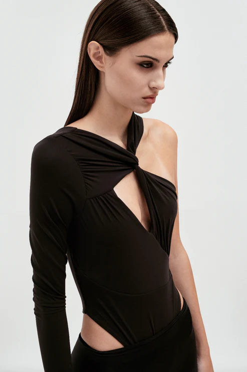 Asymmetric draped bodysuit